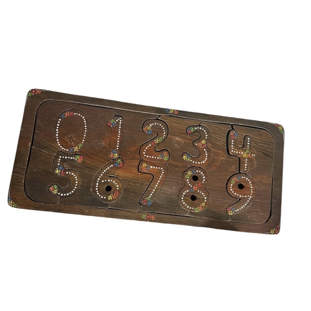 Vintage Handmade Puzzle Woodworking Painted numbers counting toddler gift rustic
